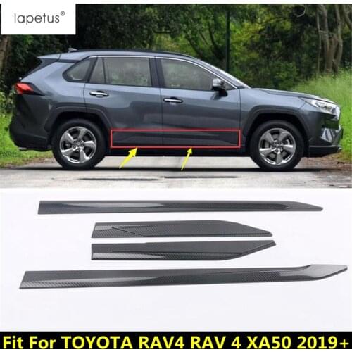 Lapetus ABS Chrome / Carbon Fiber Look Accessories For TOYOTA RAV4 RAV 4 2019 2020 2021 Door Body Strip Bottom Panel Cover Trim