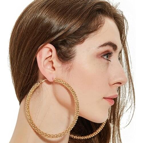 Flashbuy Vintage Big Metal Round Circle Gold Color Hoop Earrings for Women Punk Large Geometric Statement Earrings Jewelry Gift