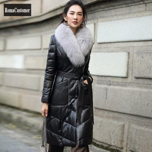 2021 Winter New Womens Elegant Black Long Down Jacket Turn-Down Collar Lace Up Fashion Casual Solid Female Thicken Outerwear