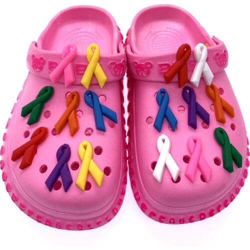 1PCS Ribbon Icon Shoes Charms Fit Croc Jibizt For Kids Party GIfts PVC Hole Slipper Accessories Wristband Buckle Decoration