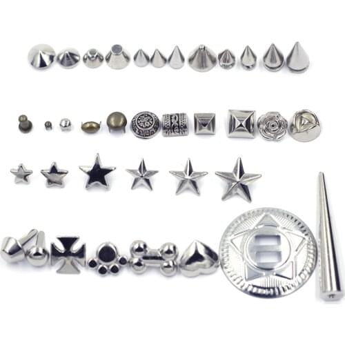 10 Sets Star Cone Heart Studs Spikes Rock DIY Craft Punk Garment Rivets For Clothes Bag Shoes Leather Handcraft Accessories