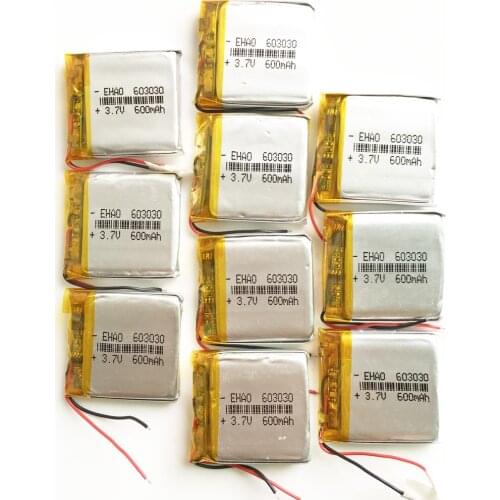 10 pcs 600mAh 603030 3.7V rechargeable li ion battery li polymer lithium for MP3 GPS DVD bluetooth recorder e-books camera