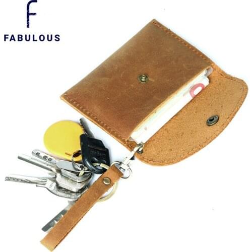 2021 Vinate Style Crazy Horse Men Credit Card Holder With Key Chain Portable Card Wallets Business Card Holder