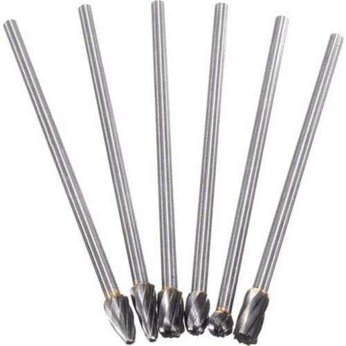 6pcs 1/4" Shank Tungsten Carbide Burr Rotary Drill Bits Tools Cutter Files Set for Wood Carving Grinding Polishing