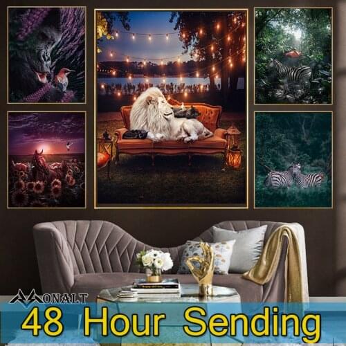 Abstract Art Print HD Sofa Lion Poster Flower and Orangutan Zebra Animal Picture living room wall Canvas Decorative Paintings
