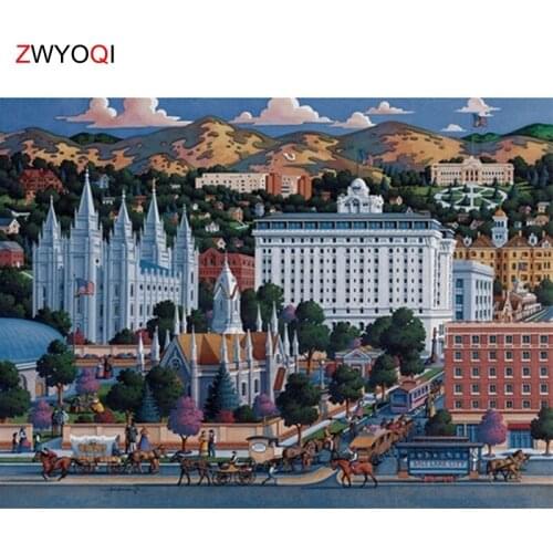 Full Round Diamond painting 5D DIY Diamond embroidery Cross stitch Full Square Diamond mosaic Building tree Carriage mountain