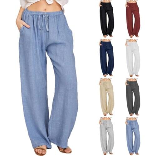 Linen Trousers For Women Wide Cargo Pants Summer Oversize Linens Streetwear Spring Harajuku Female Clothing 2021 Casual Trousers