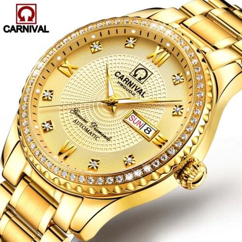 CARNIVAL Gold Automatic Watch Men Business Mechanical Watch Mens Watches Top Brand Luxury Military Waterproof Clock Relogio