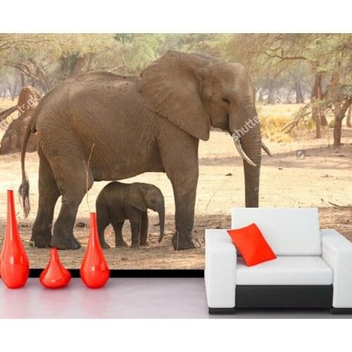 Custom photo wall murals,Mother and the cute little elephant wallpaper,living room tv sofa wall bedroom wall murals nature