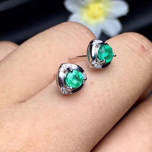 Emerald earring Free shipping Natural real emerald 925 sterling silver earrings 5mm 2pcs Gem