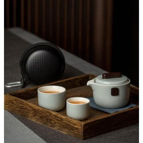 Ceramic teapot with 2 cups a tea sets portable travel tea set with travel bag