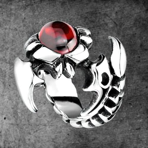 Stainless Steel Red Stone Scorpion Ring Fashion Hip Hop Animals And Insects Rings Cool Exaggerated Personality Jewelry