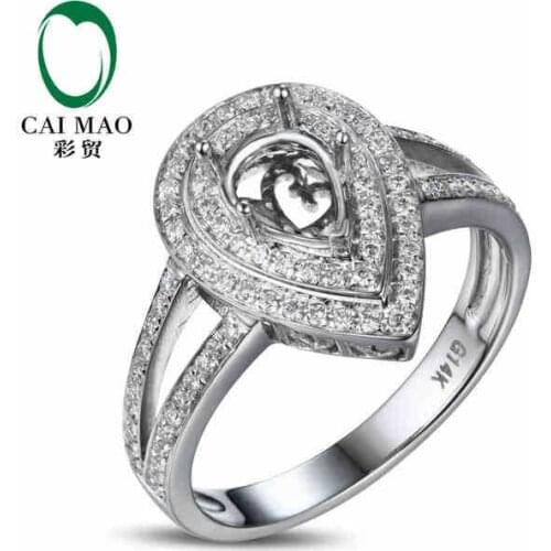 CaiMao Pear cut Semi Mount Ring Settings & 0.38ct Diamond 14k White Gold Gemstone Engagement Ring Fine Jewelry