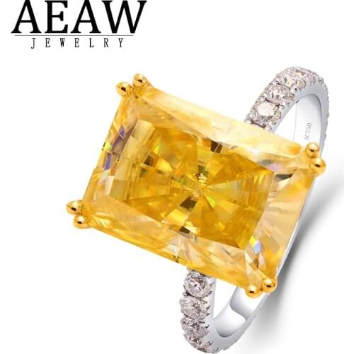 Solid Real 14k White Gold Fancy Yellow Color 8.0carat Radiant Cut Moissanite Wedding Ring Fine Ring for Women Test Positive