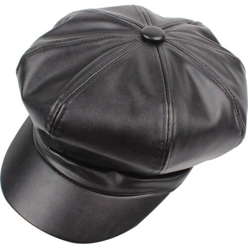 Korean Spring and Autumn Fashion Beret Womens Octagonal Hat Men and Women Caps Leather Hats Simple Student Outing Cap