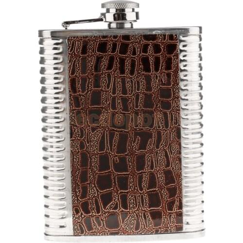 Leather Brown 8oz Screw-on Cap Hip Flask Drinking Whiskey Alcohol Bottle