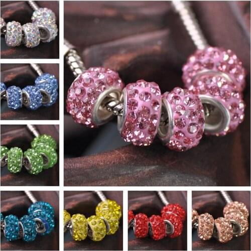 10pcs 12mm Round Clay Rhinestones Big Hole Beads for Jewelry Making European Charms Bracelet DIY