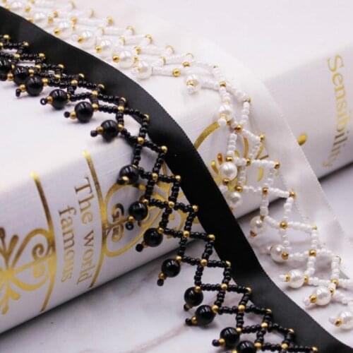 Handmade white and black beaded tassel fringe DIY clothing accessories lace stage ethnic style curtain beading tassel ribbon