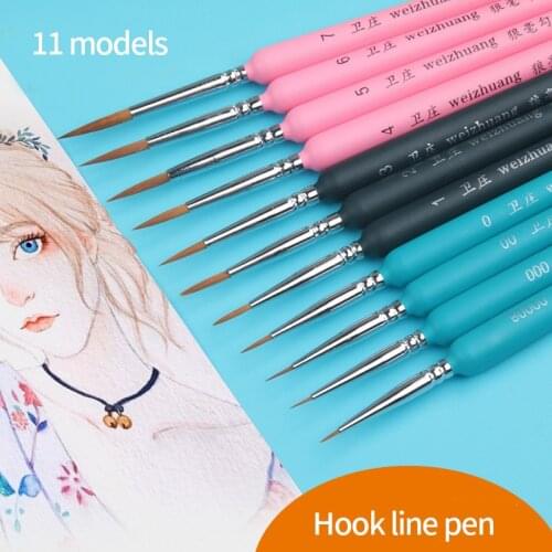 10Pcs Weasels Hair Hook Line Pen Watercolor Soft Hair Oil Painting Super Fine Hand Painted Draw Brush Gouache Acrylic Painting