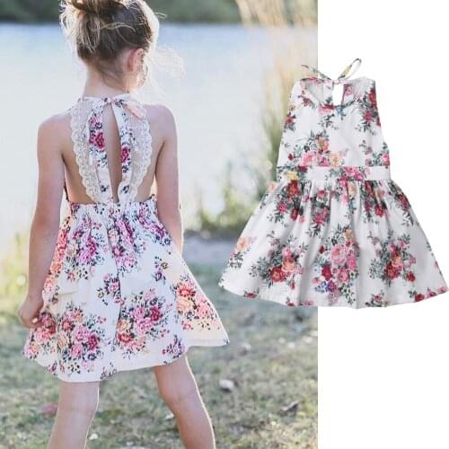 Summer Baby Girl Lace Up Dress Sleeveless Floral Backless Princess Dresses Party Wedding Beach Sundress Kids Casual A-line Dress