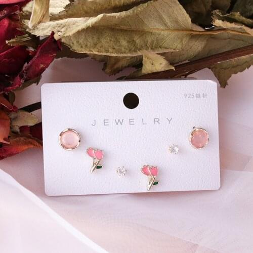 Cute Pink Flower Round Opal Stud Earrings for Women Set Jewelry Girlfriend Gift 2021 New Arrival Small Cute Earrings oorbellen