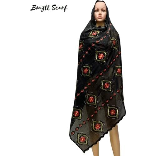 Muslim New Fashion Cotton Scarf Style Scarf African Women Cotton Embroidered Diamond Scarf Shawl Large Size 210*110cm BF-239