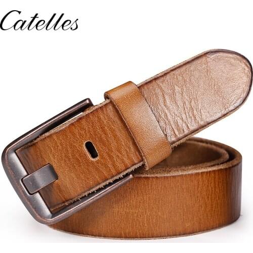 Catelles Mens Belts Body 3.8cm Wide Cowskin Genuine Leather High Quality Men Pin Buckel Belt