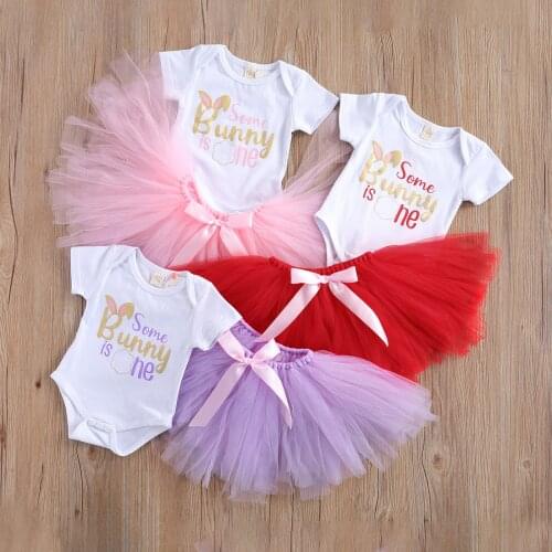 0-24M Easter Newborn Infant Baby Girl Clothes Set Short Sleeve Bunny Rompers Lace Tutu Bow Skirts Outfits Clothing