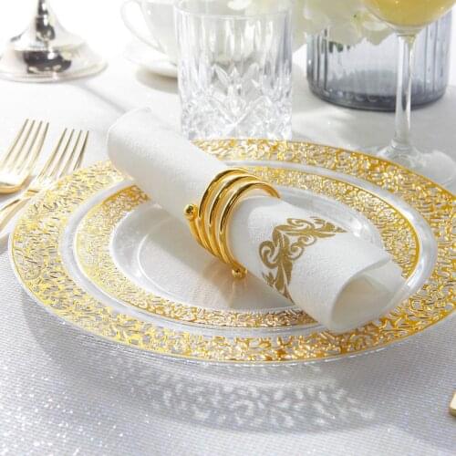 Disposable Tableware Set Transparent Hollow-out Plate Party Wedding Dinner Plate Knife Fork Spoon Tableware Set