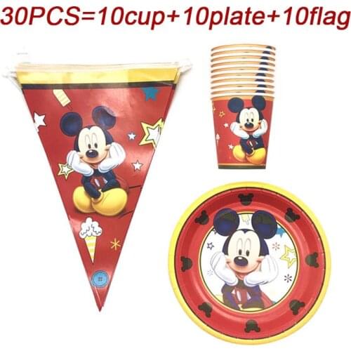 Mickey Mouse Kids Birthday Party Decoration Set Party Supplies Cup Plate Banner Flags Baby Shower Birthday Party Decorations Set