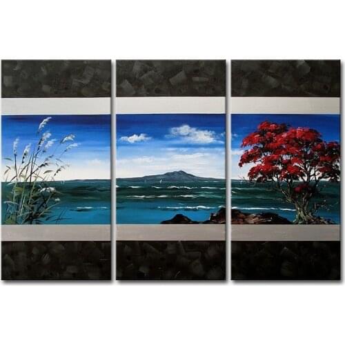 3 Panel hand painted Abstract Sea Modern Canvas Painting island Landscape Wall Art Cuadros Pictures Living Room Wall Decorations