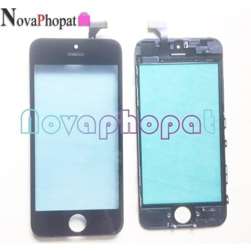 Novaphopat Black/White Touch Panel For iPhone 5 5G 5S Touch Screen Digitizer Glass Lens Sensor With Middle Frame bezel + track