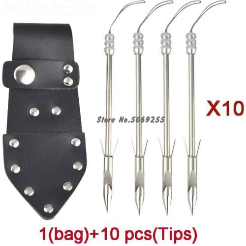 New 10pcs Stainless Steel Bow Fishing Slingshot Catapult Darts With Waist Bag Hunting Shooting Fishing Arrow Accessories