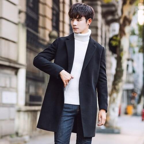 2019 New Fashion Solid Color Woolen Long Coat Men Slim fit Elegant Business Casual mens Jacket