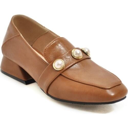 19 years of early New England wind low heel side with square yards size 32-48 pearl light mouth single woman shoes