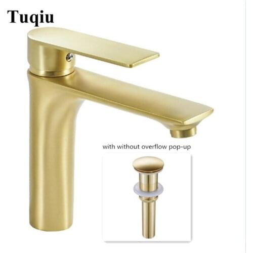 New Basin Faucet brush gold sink faucet hot and cold bathroom water tap sink tap vessel sink mixers decked with brass pop-up