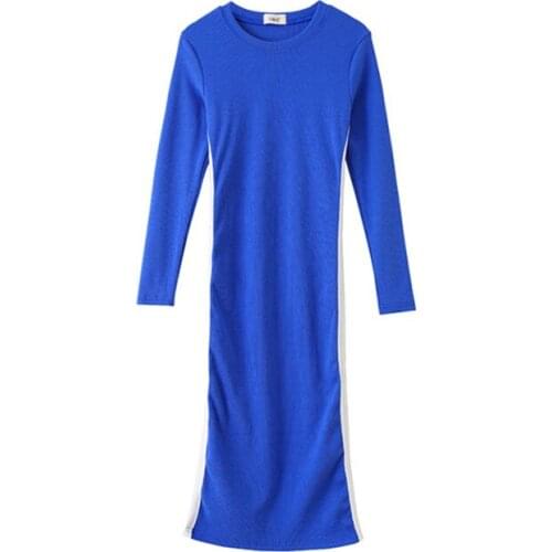 Autumn long Sweater dress women solid side split bodycon dress Female Jumper O-neck slim basic knit dress Long sleeve