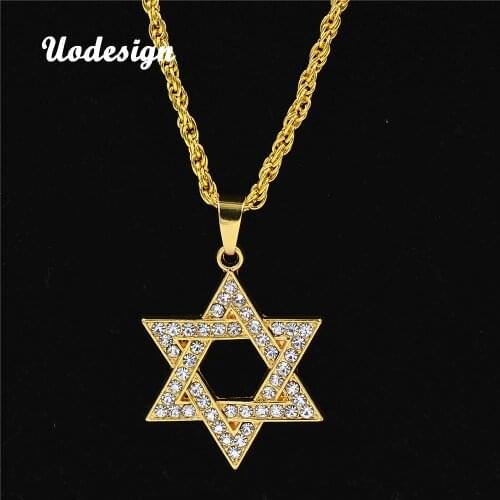 Uodesign Punk Hip Hop Vintage Crystal Alloy Chain Necklace Star Of David Pendants Chain Necklace jewelry for men