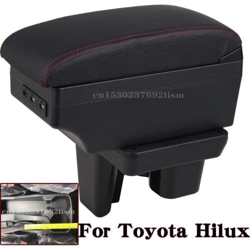 For Toyota Hilux Armrest box Double Layer Central Store Content Cup Holder Ashtray Accessories USB Charging
