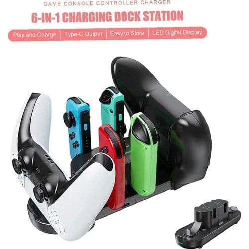Dropshipping 6 in 1 Charger Station PS5 Controller Charging Dock Type-c Dock with LED Indicator for Switch JoyCon Xbox