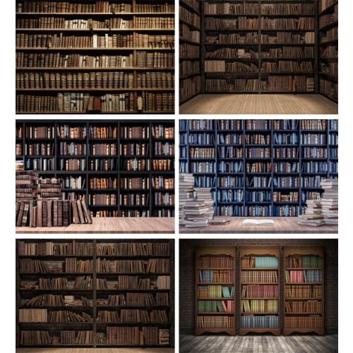 Retro Bookshelf Kids Birthday Art Photography Backdrop Antique Library Bookshelves Vintage Newborn Baby Shower Photocall