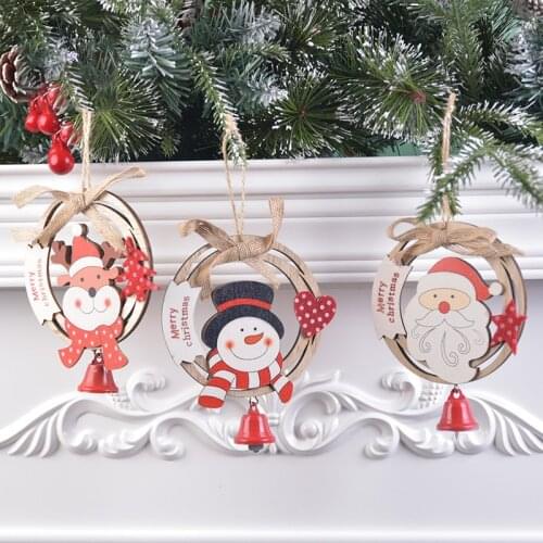 Christmas Pendant Wooden Garland Ornaments Elderly Snowman Elk Christmas Tree Bell Pendant