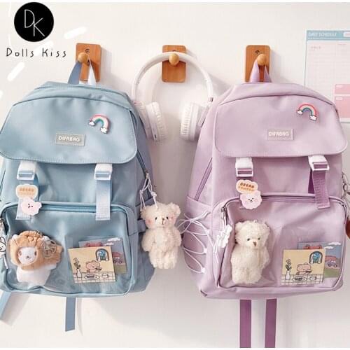 Kawaii Female Ita Bag Solid Color Transparent Pocket Cute Travel Bag for Women Ladies Laptop Backpack College Student School Bag