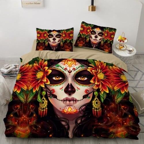 Family sets Euro Bed linen set for home Bedding Set Blanket cover 150*200 200*220 size 2 sp Bed sheet 4pcs Skull Madam flowers