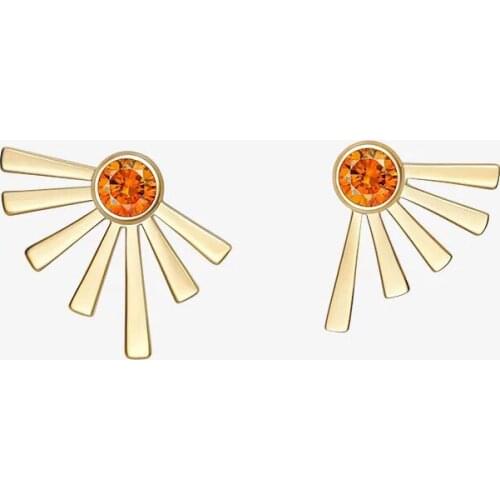 Fashion S925 Sterling Silver AAA Cubic Zirconia Sunlight Fan-shaped Stud Earrings for Women Fine Party Jewelry