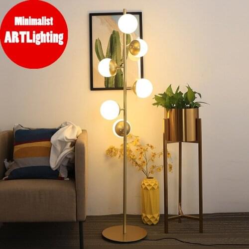 Modern Nordic Glass Ball LED Corner Floor Lamp Standing Lamp Art Deco Living Room Reading Lights Hotel Bedroom Bedside Lights