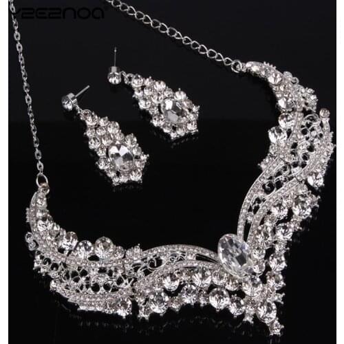 Rhinestone Necklace Earrings Jewelry Set Bridal Crystal Collar Party Jewelry