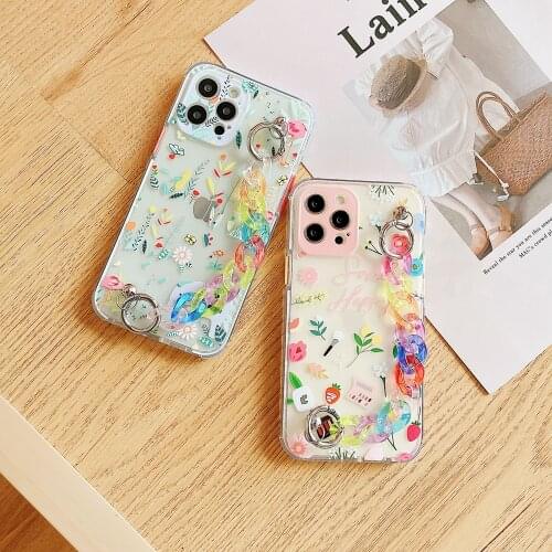 Tobebest Floral Bracelet Phone Cases for iphone 12 Pro Max 11 pro max X XS XR 7 8 Plus Shell Chain Wrist Strap Soft TPU Cover