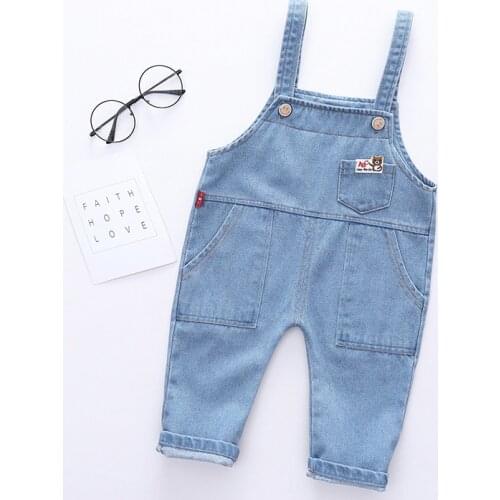2021 New Spring Autumn Cotton Cartoon Pattern Children Boys Girls Fashion Denim Camisole Pants 0-5 Years Kid Overall Long Pants