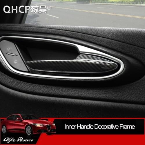 QHCP Inner Door Handle Decorative Frame Cover Sticker ABS 3 Colors Carbon Fiber Style for Alfa Romeo Giulia Car Styling